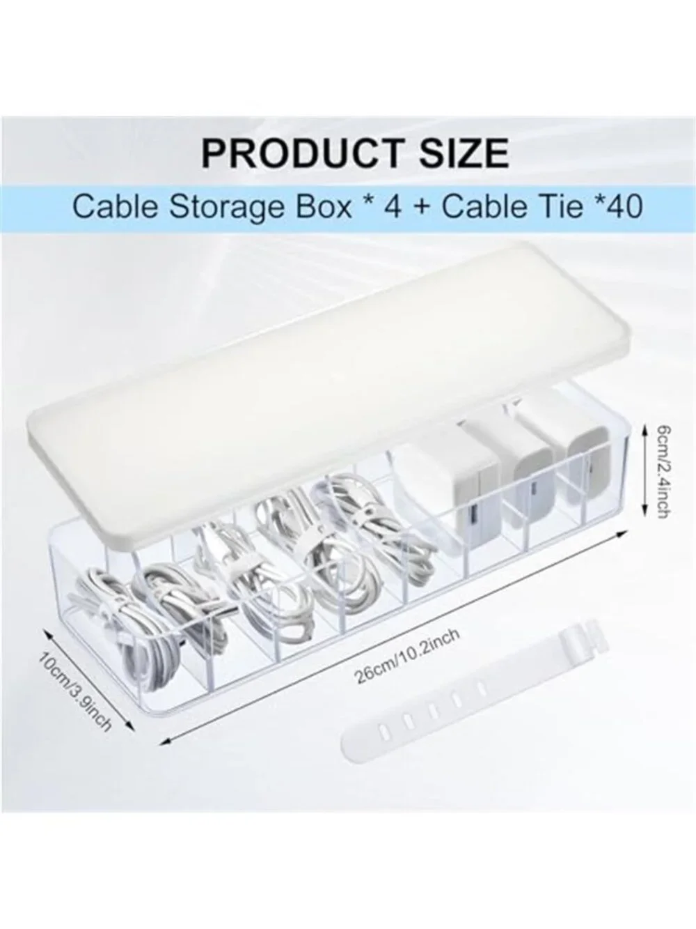 Cable Organizer Box Set 4Pack Cord Storage Container With Dividers Silicone Ties